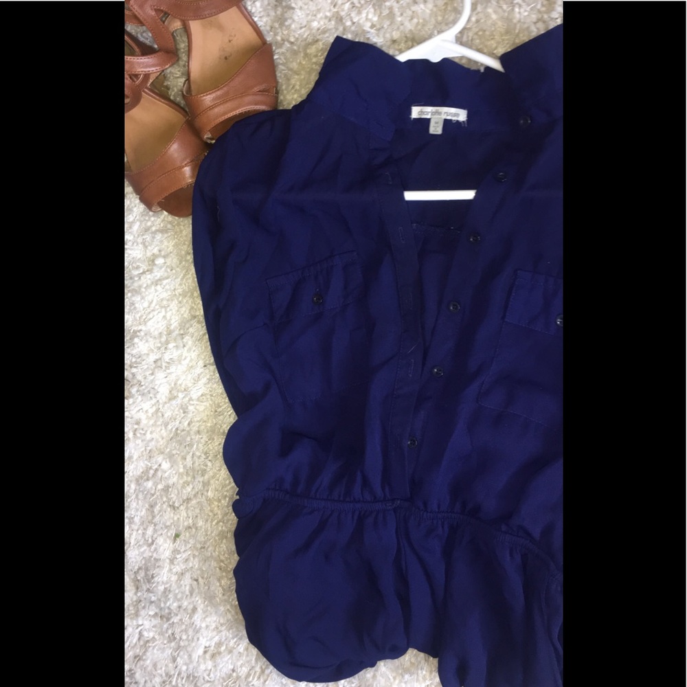 Charlotte Russe Navy Half-Sleeve Button Romper (M)